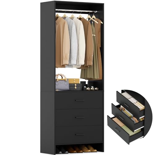 Aheaplus 2FT Closet System with 3 Drawers, 24’’ Closet Organizer,