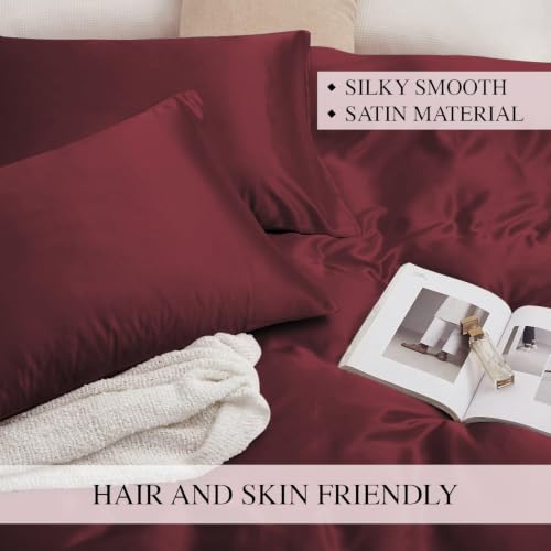 Image of Homestan Satin Bedsheet for King Size Bed with 2 Pillow Covers, Modern Bed Sheet for Romantic Nights(100x108 inches, Maroon)