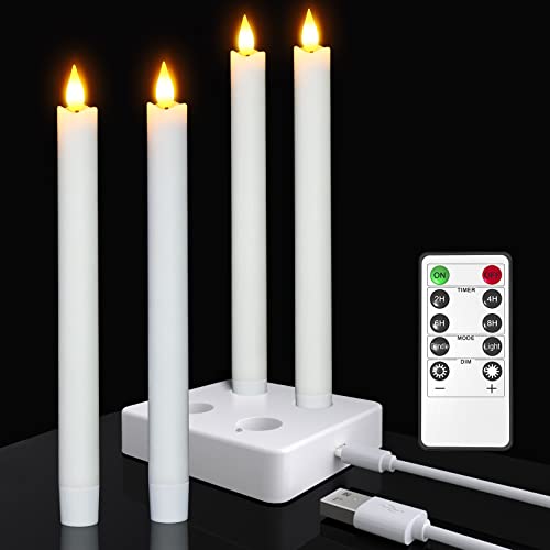 Velas LED de cera real recargables Ymenow con mando y cuatro piezas blanco cálido