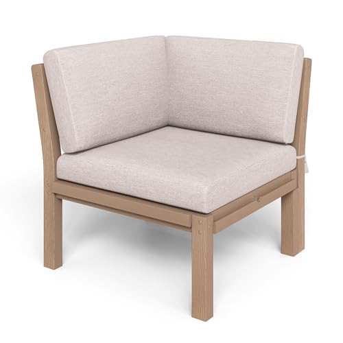 Image of Modular Outdoor Patio Furniture Corner Seat, HIPS All-Weather Outdoor Sectional Sofa with High-Density Thick Cushions, Easy Side Interlock, Patio Seat for Backyard, Balcony, Deck (Teak)