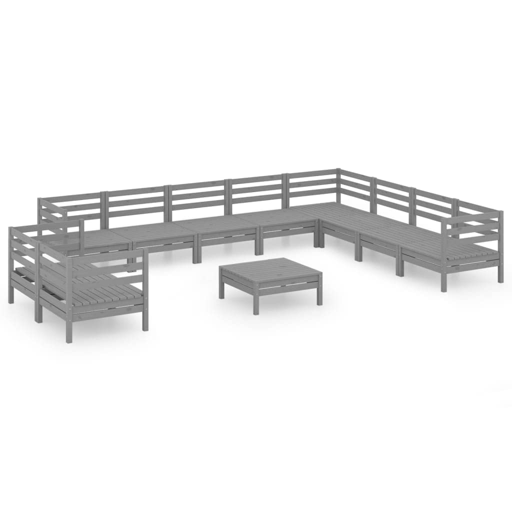 UYSELA Muebles 11 piezas jardín salón conjunto sólido madera de pino gris
