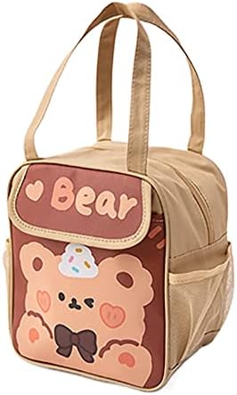 AONUOWE Cute Lunch Bag for Women Japanese Anime Insulated Cooler Kawaii Lunch Box (Brown bear)