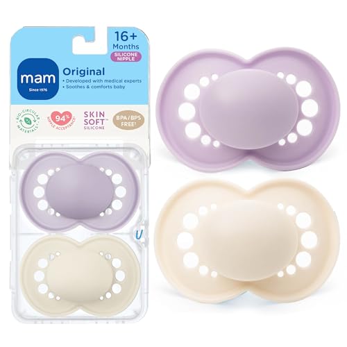 Image of MAM Original Baby Pacifier 16+ Mths, Skin Soft Silicone Nipple, 2 Pack