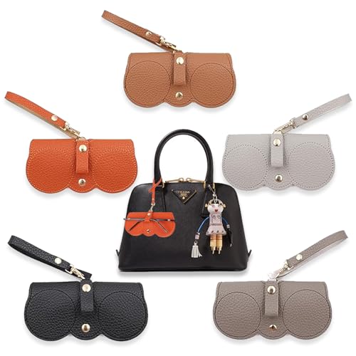 Preisvergleich Produktbild HaploS 5 Stück Mode Sonnenbrillenetui, Brillenetui zum Anhängen, Sonnenbrillen Tasche Aus Weichem Leder mit Umhängeband, Flach Schlank Modisches Brillenetui, Reisebrille Schutzhülle mit Lanyard