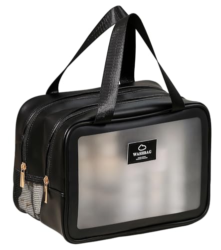 Heliar Large Travel Toiletry Bag with Dry Wet Separation–Waterproof Wash Bag for Man and Women, Clear & Matte shower bag for Gym, Overnight, Swimming, and Business Trips (Black)