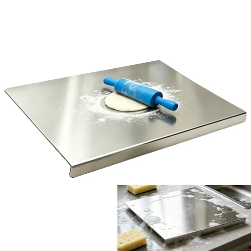 AEMCHDM Planche à Découper en Inox 40x30 cm avec Rebord, Grande Planche de Cuisine en Acier Inoxydable, Protection pour Plan de Travail, Billot Rectangulaire...