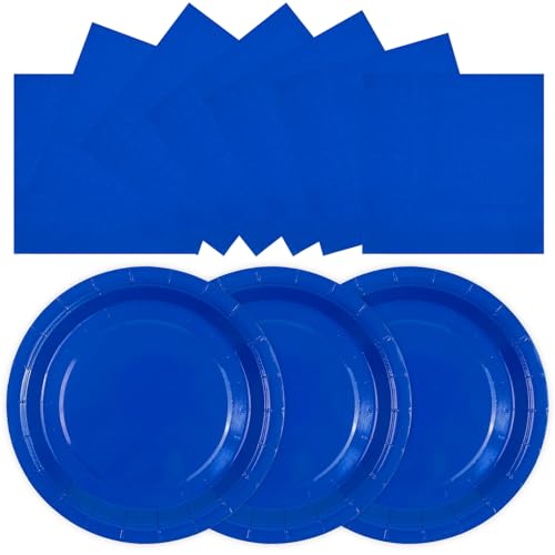 HFBOBP 50PCS Blue Paper Plates and Napkins Party Supplies 7Inch Blue Party Dessert Plates Disposable Tableware Set for Wedding Birthday Bridal Shower Baby Shower Decorations