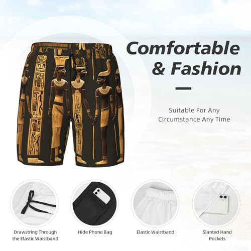 Ancient Egyptian Hieroglyph Print Men's Double Shorts Casual Lightweight Elastic Waist Drawstring Summer Beach Shorts4