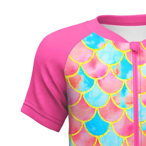 LQSZ Girls Rash Guard One Piece Swimsuit Short Sleeve UV Protection Summer Bathing Suit for Kids 3-12 Years3