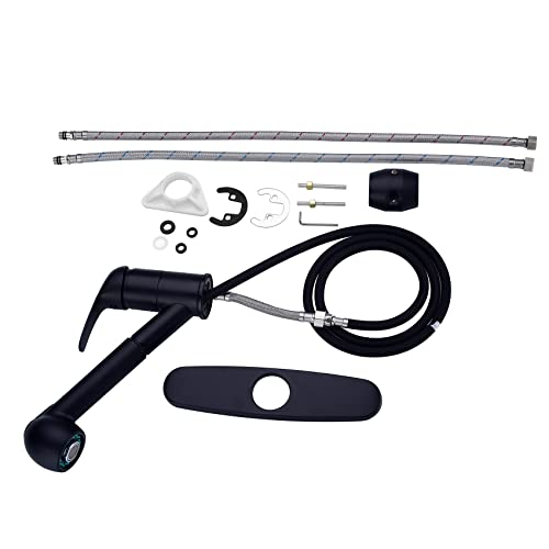 Bzoosiu Stainless Steel Pull Out Sprayer Kitchen Sink Faucet With Deck Plate, Single Lever Low Arch Rv Kitchen Faucet, 1-Hole Or 3-Holes Installation Bar Faucets, Matt Black #TOP6