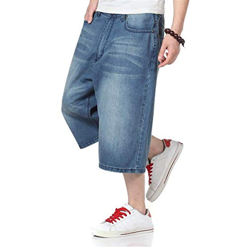 Mcaishen Nuevos Hombres De Gran Tamaño, Siete Pantalones Vaqueros, Pantalones Cortos Sueltos, Hip Hop, Ropa Lavada, Pantalones Delgados, Pantalones Cortos De Verano, Pantalones De Skate(46,Blue) Cover