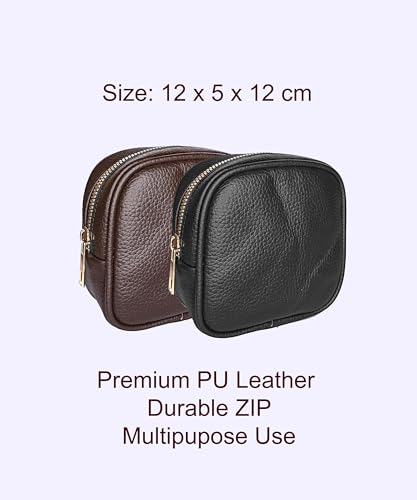 Image of Small Coin Pouch Combo for Men & Women - Premium Zip Closure Mini Wallet for Coins, Cahrger, Data Cable, Keys & Earphones (Black, Brown, - Pack of 2)
