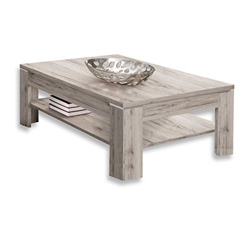Forte SAVOY Couchtisch 120, moderner Couchtisch mit 1 Ablage, Wohnzimmertisch, Sofatisch, Holzwerkstoff, Sandeiche Holzdekor, 120 cm breit x 75 cm tief x 43 cm hoch