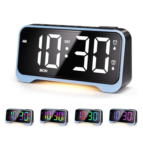Digital Alarm Clock with RGB Display for Kids & Teens, Dual Alarms, Adjustable Volume, Night Light, USB Charging, Snooze, Battery Backup, for Bedroom, Nursery, Dorm, School