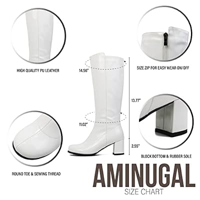 AMINUGAL Womens Go Go Boots Block Heel Round Toe Side zipper Dress Halloween Costume Knee High Boots Disco Party Boots For Women