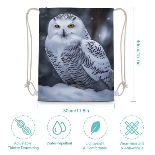 Canvas Drawstring Backpacks Arctic Owl Sports Gym Pull String Bags Lightweight for Men Women2