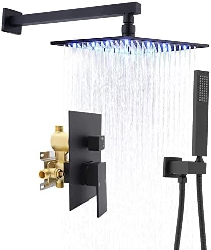 Mélangeur de douche noir rétro avec pomme de douche lumineuse et jet pluie relaxant