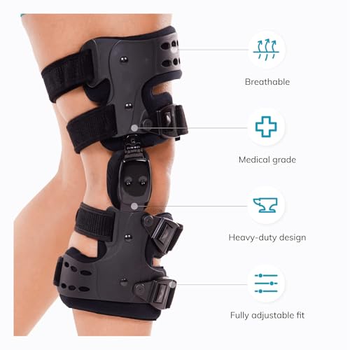 Image of BraceAbility Osteoarthritis Unloader Knee Brace - Best Unicompartmental OA Support for Bone on Bone Arthritis Pain, Medial or Lateral Compartment Valgus Unloading, Arthritic Cartilage Repair (Right)