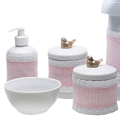 Potinho de Mel Potes Garrafa Molhadeira E Porta Álcool-Gel Com Capa Passarinho Rosa