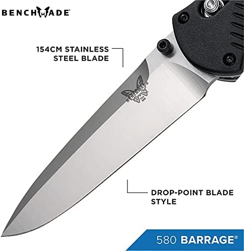 Benchmade - Barrage 580, Drop Point Blade, Plain Edge, Satin Finish, Made in the USA