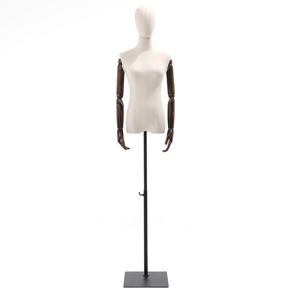 DFEDHF Female Mannequin Torso Body Dress Formh & Adjustable Metal Stand, for Woman Clothing Dress Display(with Vintage Arms M)