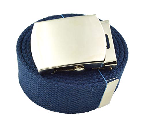 Canvas Military Web Navy Blue Belt & Silver Buckle 60 Inch