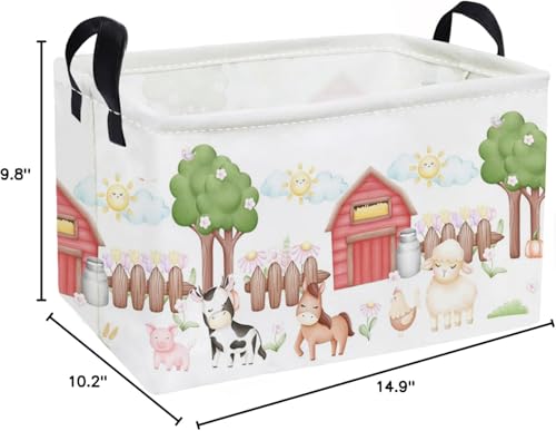 Image of Essme Rectangular Farm Basket,Kids Baskets Empty with Handles,Cute Baskets for Kids Room Decor,Boys and Girls, Gift Basket,(Animal Farm)