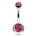 FIFTH CUE Synthetic Opal Set Double Jeweled 316L Surgical Steel Navel Belly Button Ring (6pcs - White, Pink, Blue, Purple, Red, Green)