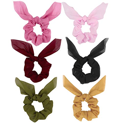 Bow Scrunchies for Hair, Scrunchies With Bow, Scarf Hair Scrunchies Chiffon for Girls Women 6Pcs