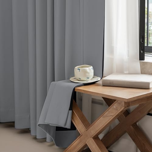 Image of FMFUNCTEX 100% Dark Grey Blackout Curtains for Living Room, Curtains 108 Inches Long Weave Textured Thermal Insulated Curtains for Bedroom, Black Out Drapery Grommet Room Darkening 2 Panels