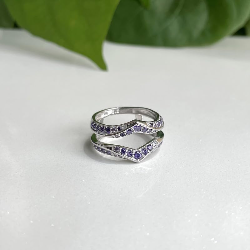 Purple Amethyst V Shaped Enhancer Guard For Women, 14k Gold Finish Amethyst Anniversary Wrap Ring, Anniversary Band