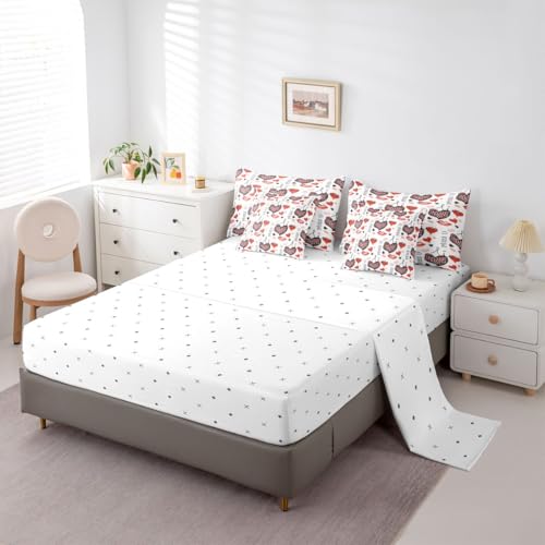 Image of 7 Pcs Leopard Print Heart King Bedding Sets Love Theme Romantic Style Comforter Set Red Heart Lady Lip Kiss Bed in a Bag with Comforter,Flat&Fitted Sheet,2 Pillowcases,2 Throw Pillow Covers