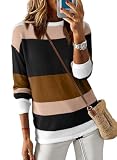 Dokotoo Women's Sweaters Boho Striped Fashion Clothes Pullover Tops Brown