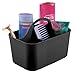 mDesign Small Plastic Shower/Bath Storage Organizer Caddy Tote with Handle for Dorm, Shelf, Cabinet - Hold Soap, Shampoo, Conditioner, Combs, Brushes, Lumiere Collection, Black