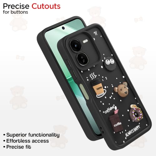 Image of Pikkme Back Cover for IQOO Z9x 5G | 3D Bear Silicone Cute & Fun Coffee Cartoon | Full Body Protection Bumper Case (Black)