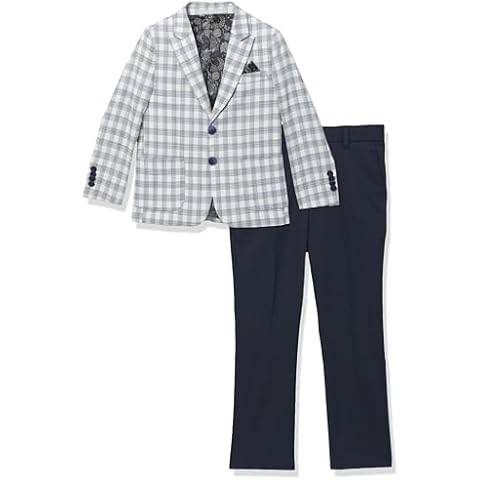 Isaac Mizrahi Boy's 2PC Contrast Check Suit, White/Navy Cover