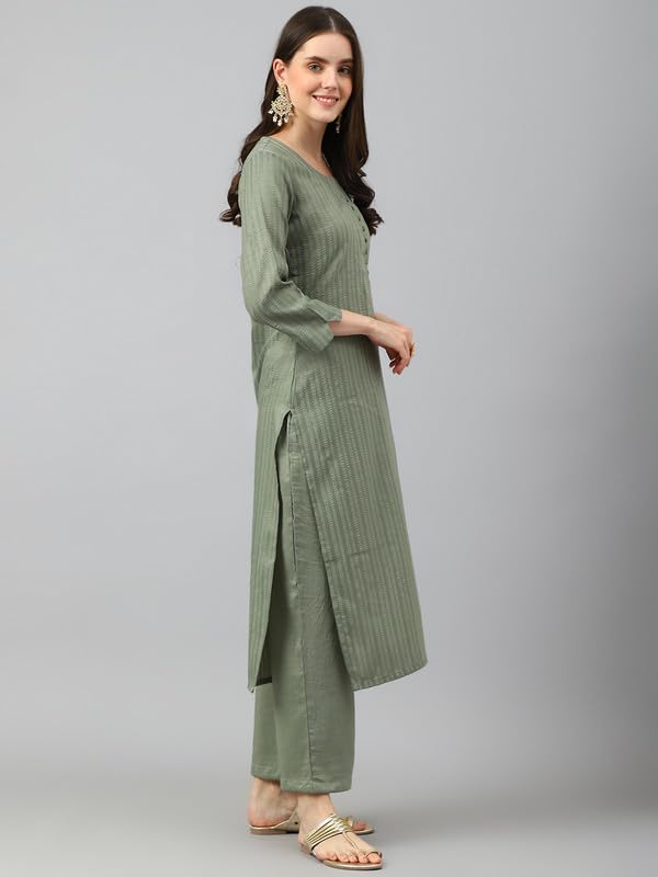 Image of Hritika Women's Cotton Blend Jacquard Woven Kurta with Palazzo Set HRKB0048