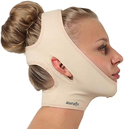 Post Surgical Chin Strap Bandage for Women - Neck and Chin Compression Garment Wrap - Face Slimmer, Jowl Tightening, Chin Lifting Medical Anti Aging Mask (Beige, M)