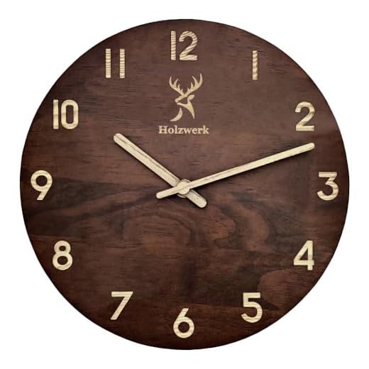 Holzwerk WINTERBERG Natur Wanduhr Holz-Uhr Vintage lautloses Uhrwerk ohne Tickgeräusche Braun lautlos aus handgefertigtem Massivholz Natur Holz mit Hirsch Motiv