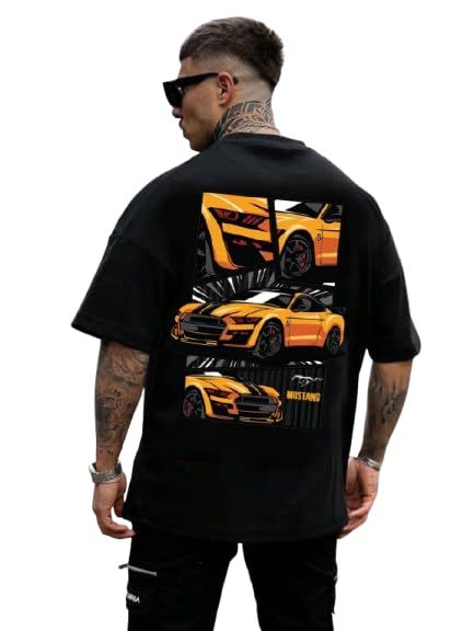 Image of SQF Men's Cottonblend Oversized, Black, Half Sleeve Round Neck Back Font Printed T-Shirt, Graphic T-Shirt