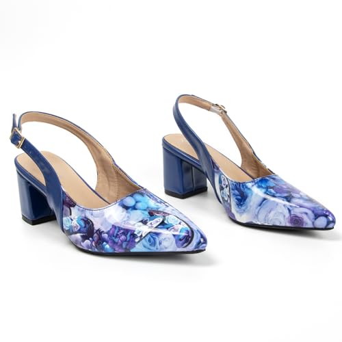Ladies Sexy Pointy Toe Two Tone Heels 2.3 Inch Low Block Sling Back Pumps Comfortable Closed Toe Dress Shoes for Women Work Office Wedding Prom Noiseless Sole Option2