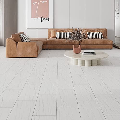 LaCheery 15 PCS Marble Peel and Stick Floor Tile 12x24 In Waterproof Bathroom Floor Tile Vinyl Sheet Flooring Stick On Floor Tile Stickers Off White Vinyl Flooring Adhesive Removable Laminate Flooring