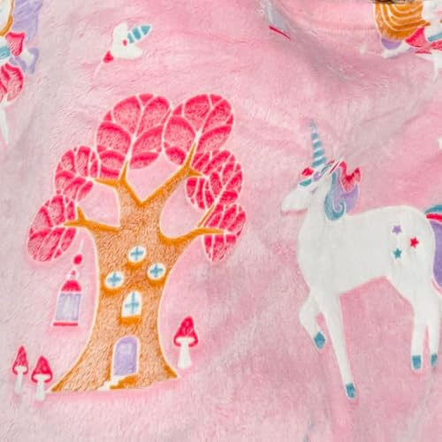 Image of Famyo Queen Size Glow in The Dark Blanket for Kids - Unicorn & Fairy | 200x152 cm, 0-15 Years | Soft Flannel Fleece Throw | Cozy & Warm All-Season Glow Blanket | Ideal Gift for Boys & Girls (Pink)