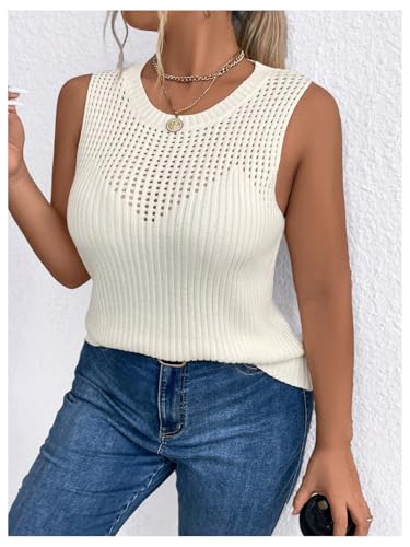 MakeMeChic Women's Plus Size Vest Tops Trendy Crew Neck Hollow Out Sleeveless Knit Sweater Vest3