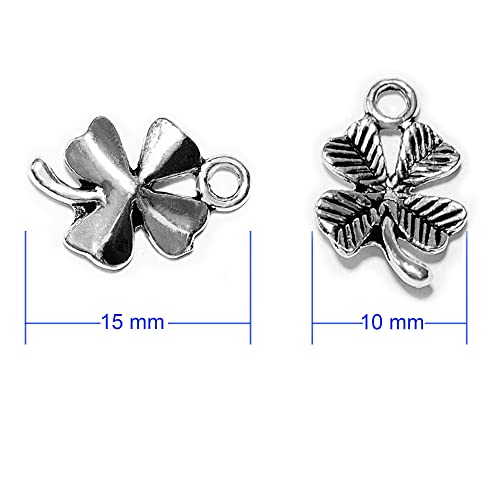 Heather's cf Four Leaf Clover Silver Leaf Beads 120pcs Leaves Craft Antique Leaf Charms for Crafting Leaf Pendant Charm for Necklace Bracelet Earring Making Fall Leaf Beads Set by Heather's cf - Image 2