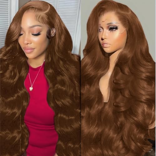 METDIO 13x6 Body Wave Lace Front Wigs Human Hair Chocolate Brown Wig Human Hair Pre Plucked With Baby Hair 180 Density 4# Colored Brown HD Lace Frontal Wigs for Women 26Inch