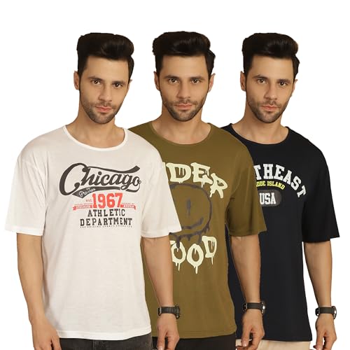 Image of Mack Jonney Printed Oversized Fit Round Neck Cotton Half Sleeves Tshirt for Men(Pack of 3)-MACK635022