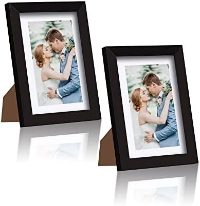 Brozigo 5x7 Picture Frame 2 Pack Photo Frame Black for Wall and Tabletop Display, Family Picture Frame with Mat & Glass for Vertical or Horizontal Display, Gift for family, wedding, graduation,etc,.
