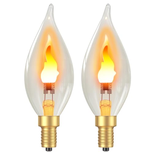 Hompavo Upgraded Flame Light Bulbs, E12 Chandelier Base Candelabra Flickering Fire Light Bulb, Clear Candle Light for Halloween Christmas Party Porch Indoor Outdoor Home Decorations - C35/2 Pack
