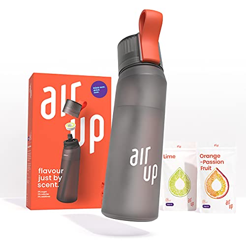 air up Starter Set - 1 x Bouteille d'eau sans BPA 650 ml, 2 x Pods Arôme Citron Vert et Orange-Fruit de la passion - pour aromatiser l'eau, 0 Sucre, 0 Calorie - Noir Cover
